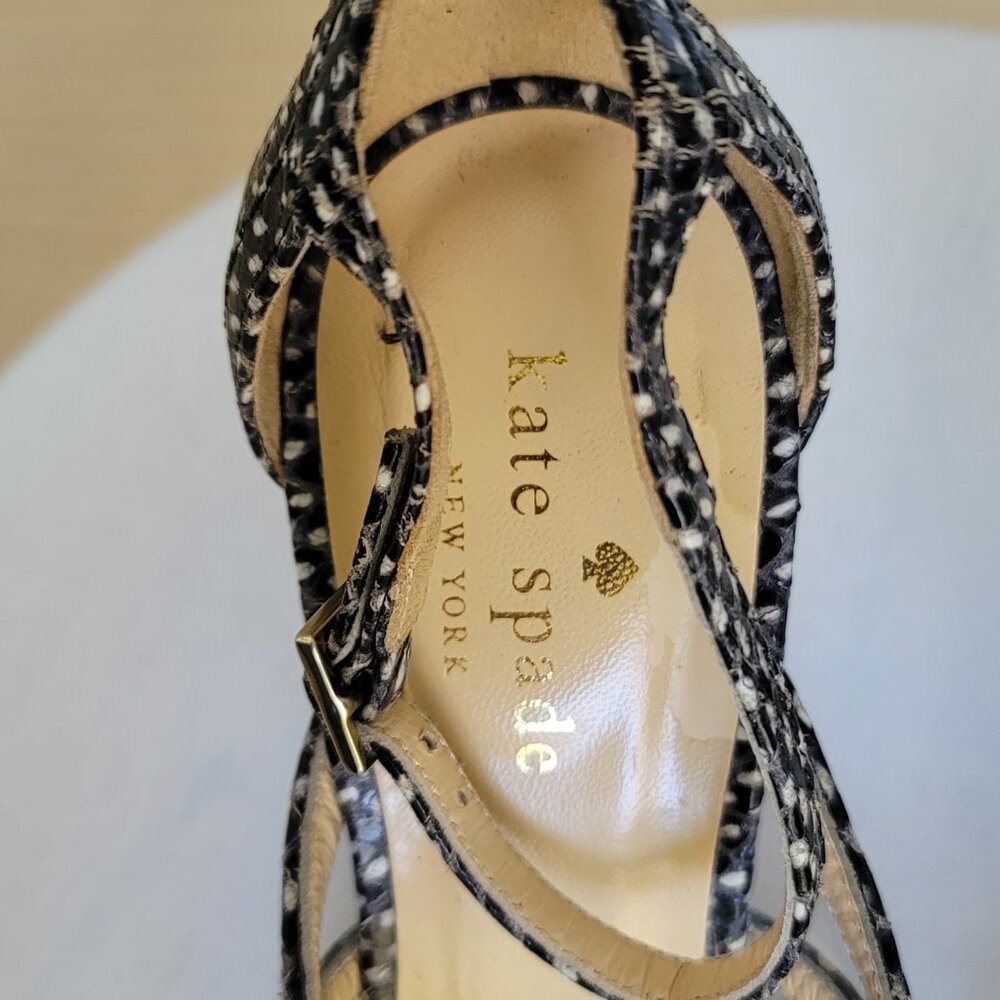 Kate Spade Riley Strappy Heels Platform Shoes Snakeskin And Clear Vinyl Sz 7.5B - Picture 9 of 17